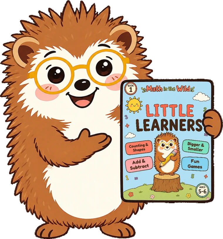 Henry the hedgehog proudly holding Math in the Wild, Book 1: Little Learners